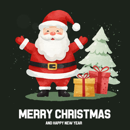 Merry Christmas and Happy New Year greeting card with Santa Claus. Vector illustration.のイラスト素材