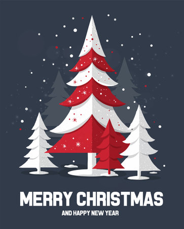 Merry Christmas and Happy New Year greeting card with christmas treeのイラスト素材