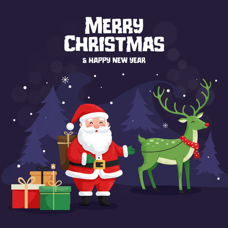 Merry Christmas and Happy New Year greeting card with Santa Claus. Vector illustrationのイラスト素材