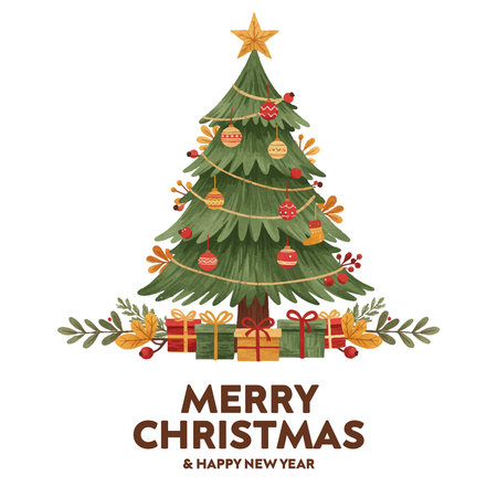 Merry Christmas and Happy New Year. Hand drawn vector illustration.のイラスト素材