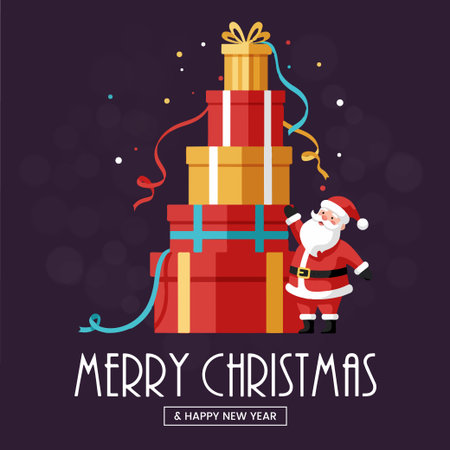 Merry Christmas and Happy New Year greeting card with Santa Claus. Vector illustrationのイラスト素材