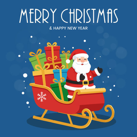 Merry Christmas and Happy New Year Greeting Card with Santa Claus. Vector Illustrationのイラスト素材