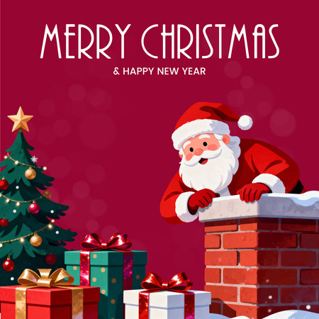 Merry Christmas and Happy New Year greeting card with Santa Claus. Vector illustrationのイラスト素材