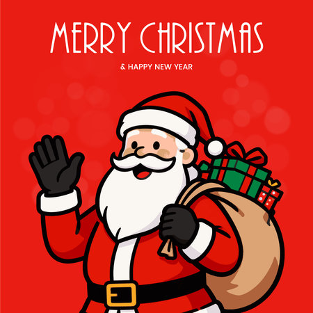 Merry Christmas and Happy New Year greeting card with Santa Claus. Vector illustrationのイラスト素材
