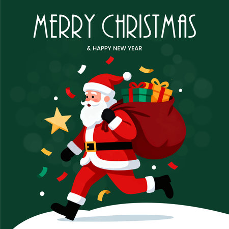 Merry Christmas and Happy New Year greeting card with Santa Claus. Vector illustrationのイラスト素材