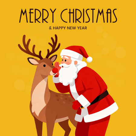 Merry Christmas and Happy New Year greeting card with Santa Claus and deerのイラスト素材