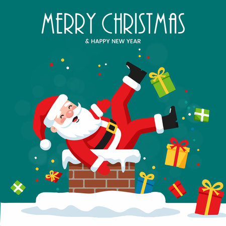 Merry Christmas and Happy New Year greeting card with Santa Claus. Vector illustrationのイラスト素材
