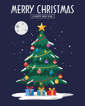 Merry Christmas and Happy New Year Greeting Card. Vector Illustrationのイラスト素材