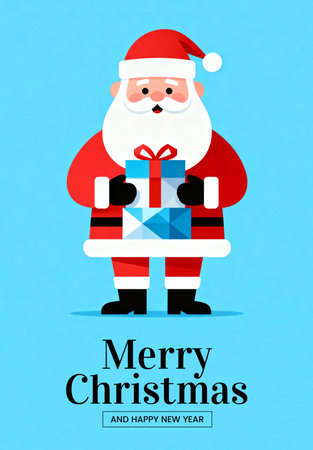 Merry Christmas and Happy New Year greeting card with Santa Claus. Vector illustrationの素材