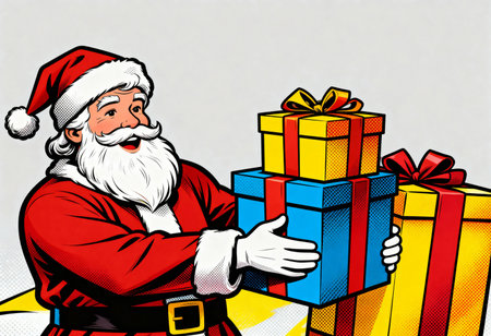santa claus with christmas gifts, illustration in vector formatの素材