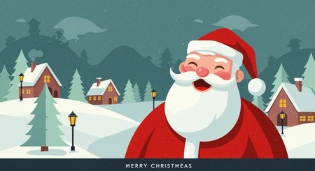 Christmas greeting card with Santa Claus. Vector illustration in flat style.の素材