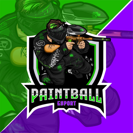 Vintage colorful paintball club mascot logoのイラスト素材