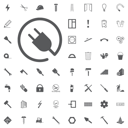 Electric plug icon. Lamp bulb and battery symbols. Low electricity and idea signs. Colored circle buttons. Vector illustrationのイラスト素材