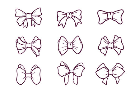 set of hand drawn bows with ribbon illustrationのイラスト素材