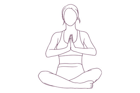 woman in fitness suit doing yoga pose hand drawn style vector illustrationのイラスト素材