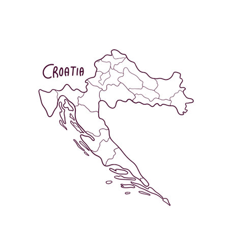 Hand Drawn Doodle Map Of Croatia. Vector Illustrationのイラスト素材
