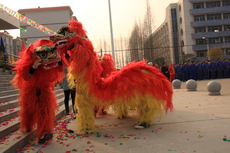 Dragon and lion dance celebrating the new yearのeditorial素材