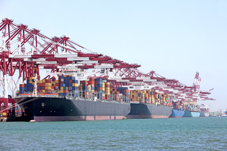 Qingdao Port Container loading dockの写真素材