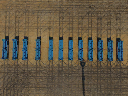 Aerial view of empty container truck flatbed