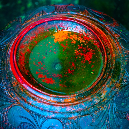 View from above on ancient colorful textured  vaseの写真素材