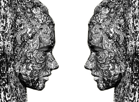 Beautiful fashion woman with color art makeupの写真素材