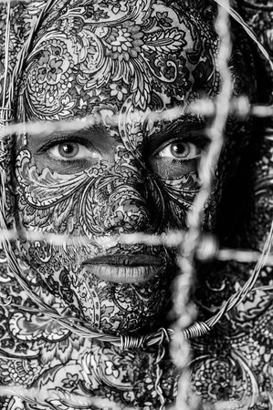 Beautiful fashion woman with color art makeupの写真素材