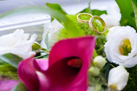 beautiful wedding bouquet whith ringsの写真素材