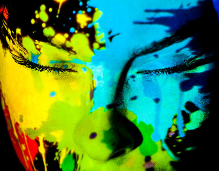 Close up portrait of art color faceの写真素材