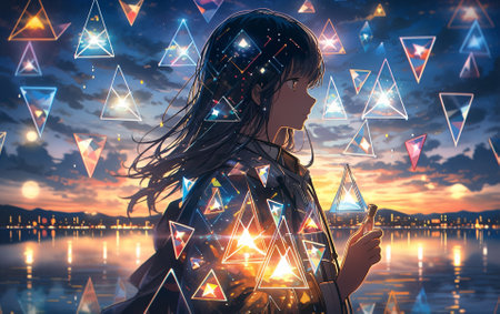 3d illustration of a girl in front of a glowing background.の素材