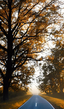 Road in the autumn forest. Nature composition. Horizontal composition.の素材