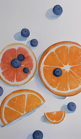 Citrus fruits on a white background painted with watercolorsの素材