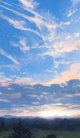 Beautiful cloudscape in the blue sky over the mountain range.の素材