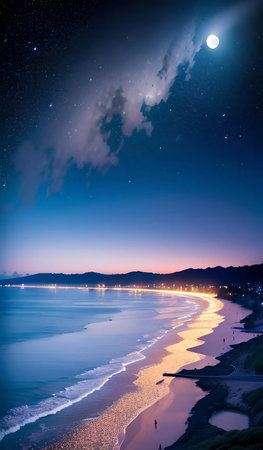 Night view of the beach and the starry skyの素材