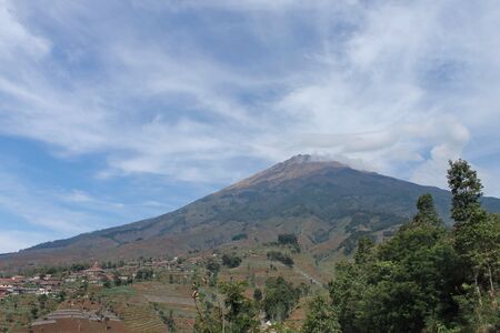 view of sumbing mountainの写真素材