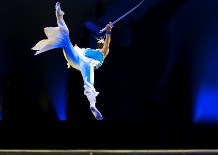 CHENGDU - DEC 10: HAIZHENG art troupe perform group dance "Sword Orchid" at JINCHENG theater in the 7th national dance competition of china.Dec 10,2007 in Chengdu, China.Choreographer: Zhang core, actors: 18のeditorial素材