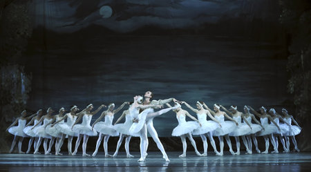 CHENGDU - DECEMBER 24: Russian royal ballet perform Swan Lake ballet at Jinsha theater December 24,...