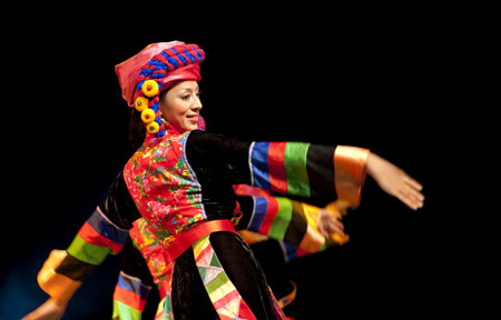 CHENGDU - SEP 28: chinese Qiang ethnic dance performed by song and dance troupe of Aba Tibetan and...