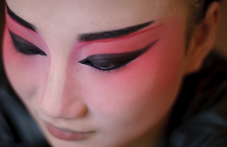 CHENGDU - Dec 15: a chinese opera actress is painting her face at backstage at JingJiang theater on Dec 15,2007 in Chengdu; China.のeditorial素材