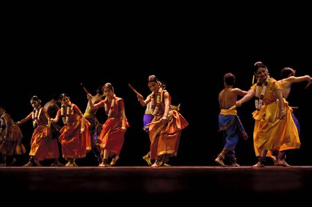 Indian folk dance "Kalinga Nartanam" performed by Kalakshetra dance institute of India at JINCHENG theater during the festival of India in china.OCT 24,2010 in Chengdu, China.のeditorial素材
