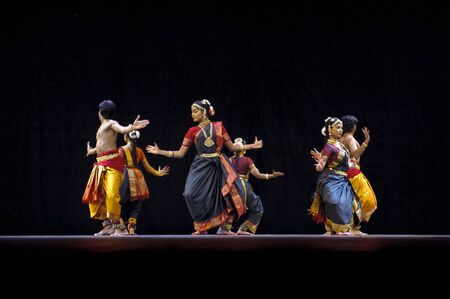 CHENGDU,CHINA - OCT 24: Indian folk dance performed by Kalakshetra dance institute of India at JINCHENG theater during the festival of India in China.Oct 24,2010 in Chengdu, China.のeditorial素材