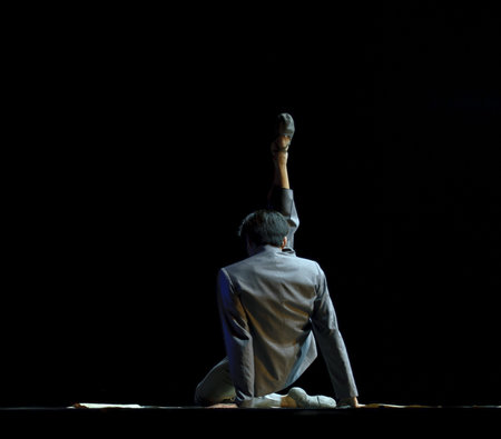 CHENGDU - DEC 11: Beijing Dance Academy perform chinese Solo dance "Poem of long river" at JINCHENG theater in the 7th national dance competition of china.Dec 11,2007 in Chengdu, China.のeditorial素材