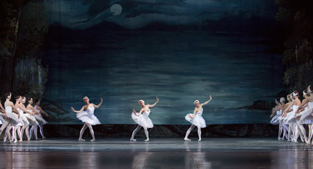 CHENGDU - DECEMBER 24: Russian royal ballet perform Swan Lake ballet at Jinsha theater December 24, 2008 in Chengdu, China.のeditorial素材