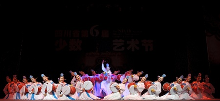 Korean ethnic dance in the 6th Sichuan minority nationality culture festival at JINJIANG theater.Sep 28,2010 in Chengdu, China.のeditorial素材