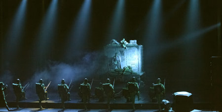 CHENGDU, CHINA - NOV 18: Chinese dancers perform modern dance drama onstage at JINCHENG theater on Nov 18, 2010 in Chengdu, China.のeditorial素材