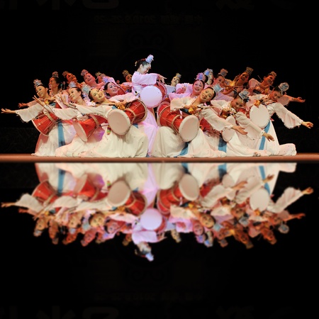 CHENGDU - SEP 28: Korean ethnic dancers perform on stage in the 6th Sichuan minority nationality culture festival at JINJIANG theater.Sep 28,2010 in Chengdu, China.のeditorial素材