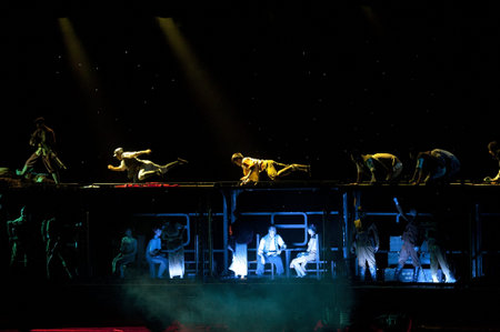 CHENGDU, CHINA - NOV 18: Chinese dancers perform modern dance drama onstage at JINCHENG theater on...