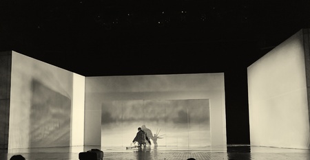 CHENGDU - APR 20: Frence modern dancer performs Dance contemporary on stage at at JINSHA theater on Apr 20, 2011 in Chengdu, China.The dancer is the famous France modern hoofer Dominique Boivin.のeditorial素材