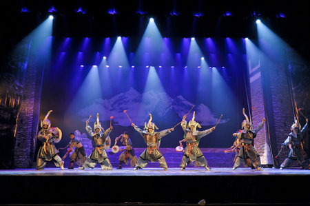 CHENGDU - SEP 27: chinese Tibetan ethnic dancers perform on stage at experimental theater.Sep...