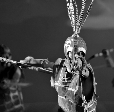 CHENGDU - SEP 27: chinese Tibetan ethnic dancers perform on stage at experimental theater.Sep 27,2010 in Chengdu, China.のeditorial素材