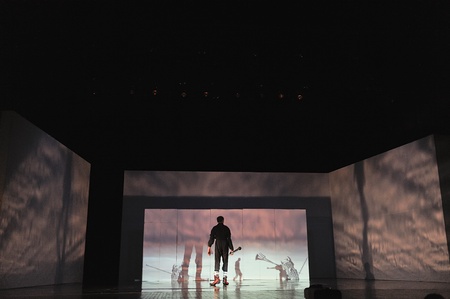 CHENGDU - APR 20: French modern dancer performs Dance contemporary on stage at at JINSHA theater on Apr 20, 2011 in Chengdu, China.The dancer is the famous France modern hoofer Dominique Boivin.のeditorial素材
